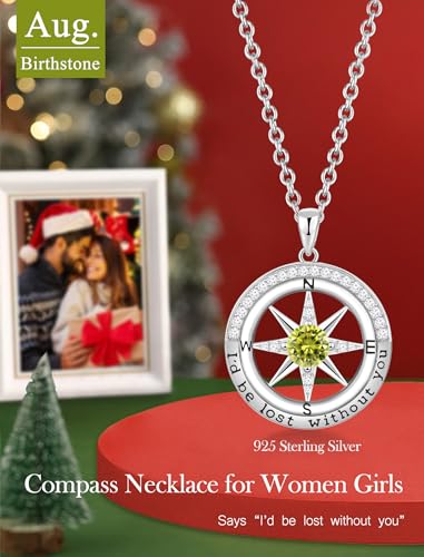 Birthday Gifts for Wife Compass Birthstone Jewelry Wife Birthday Gift Ideas Sterling Silver North Star Necklace I'd be Lost Without You Mothers Day Jewelry4