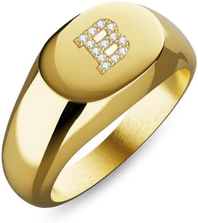 Initial Letter A-Z Square Men's Ring for Men with Diamond/Moissanite Ring 925 Sterling silver 10K 14K 18K Solid Gold Promise Signet Rings for Men (Size 4-16