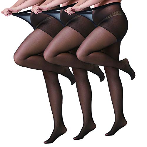 Footed Tights Plus Size - 3 Pack Straight CrotchÂ Queen Size Pantyhose, Sheer & Opaque Tights, for ChubbyÂ Women,Â Girls (20D Black Pantyhose)