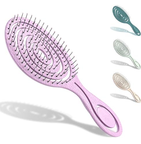 ETHEL Organic Hair Brush without pulling for women, men & children - Detangling brush also for curls & long hair - Unique Professional Detangler Brush with Spiral Spring (Pink)