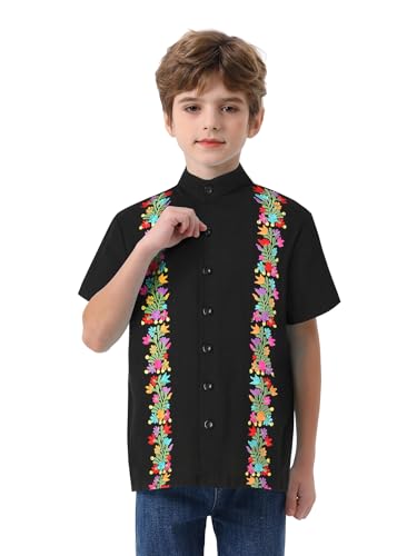 Mexican Shirts for Boys Guayabera Shirts Traditional Embroidered Fiesta Kids Button Up Shirt Toddler3