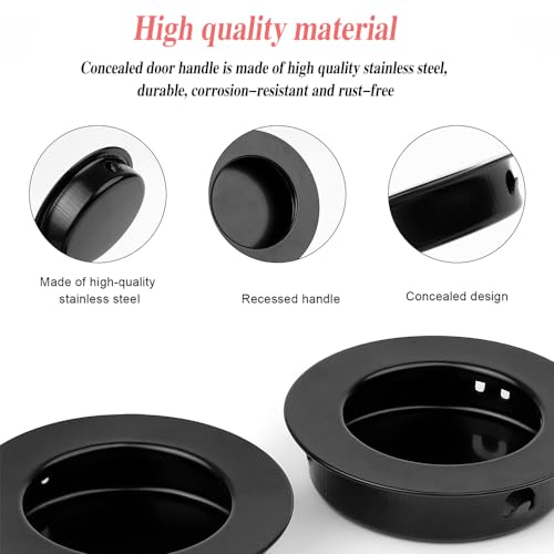 RHQFDM 6 Pieces Round recessed Pull Handles recessed Sliding Door Handles Concealed Pull Handles knob recessed Finger Pull for Drawers cabinets wardrobes Custom Furniture(Black) - Image 2