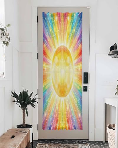 Yomandocix Watercolor Sun French Door Curtain, Cartoon Summer Colorful Rainbows