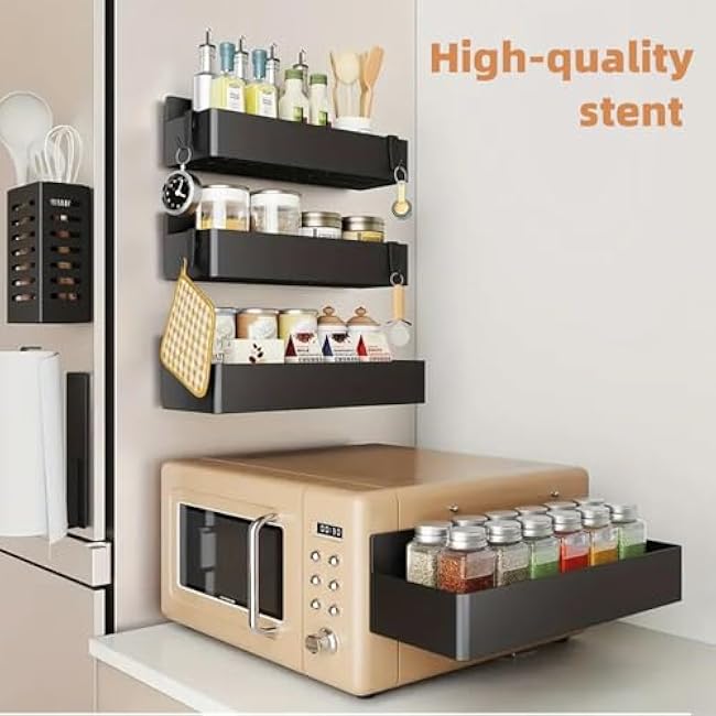 Magnetic Spice Rack for Refrigerator 4pack, Black Fridge Organizers And Storage£¬Spice Rack Organizer, Magnetic Spice Rack Organizer For Refrigerator And Oven