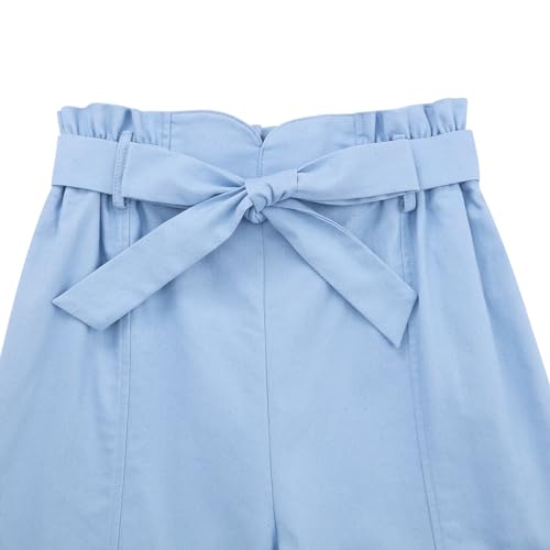 Image of GERU Girls High Waist Belted Paperbag Pants Casual Fit Elastic Tapered Trousers with Pockets 4-12 Years