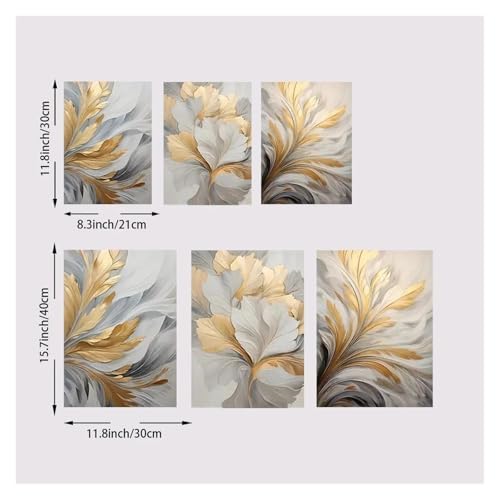 Tableau Déco Nature 3 pièces triptyque de feuilles blanches et dorées 30x40cm