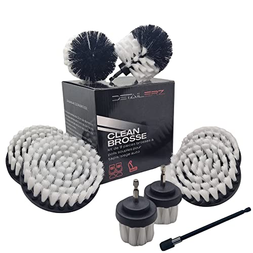 Brosse Nettoyage Voiture pour Le Nettoyage Tapis, siège, Moquette, kit Nettoyage Voiture, Brosse rotative Blanche Douce à Poils Souples Premium Brosse Nettoyage perceuse pour detailling Auto