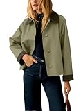 Lviefent Womens Contrast Collar Jacket Casual Button Down Long Sleeves Crop Trench Coat Outerwear with Pockets (ArmyGreen-S)