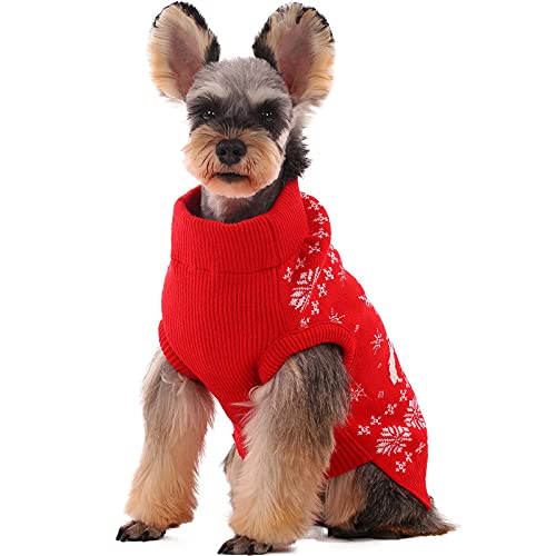 Kuoser Dog Sweater Pullover Knitwear, Dog Christmas Sweaters Classic Plaid Cable Knitted Wear, Pet Turtleneck Puppy Cold Weather Clothes for Small Medium Dogs, Red Plaid XS Red X-Small (Pack
