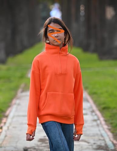 Image of Arshiner Girls Half Zip Sweatshirt Fleece Quarter Zip Pullover Sweatshirts | Fall Fashion Clothes for Teen Girls with Thumb Hole for 5-16 Years