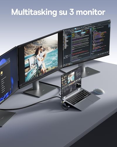 Docking Station Supporto per Laptop, 12 in 1 HUB Triplo Display 4K HDMI/DP, Dati Veloci USB A/C 10 Gbps, PD 100W, Ethernet, TF/SD, Docking Station USB C con Supporto per Windows - Hub USB - Immagine 3