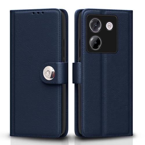 Image of Pikkme Flip Cover Leather Finish | Inside TPU with Card Pockets | Wallet Stand and Shock Proof | Complete Protection Button Flip Case for Poco M7 Pro 5G(Blue)