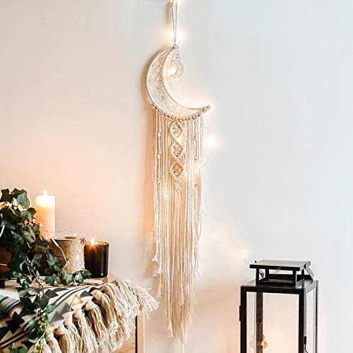 Macrame Arazzo da Parete, Woven Wall Hanging Moon Dream Catcher Decorazioni per la Casa da Parete per la Decorazione della Camera dei Bambini Ornamenti per Feste di Matrimonio Regali Artigianali