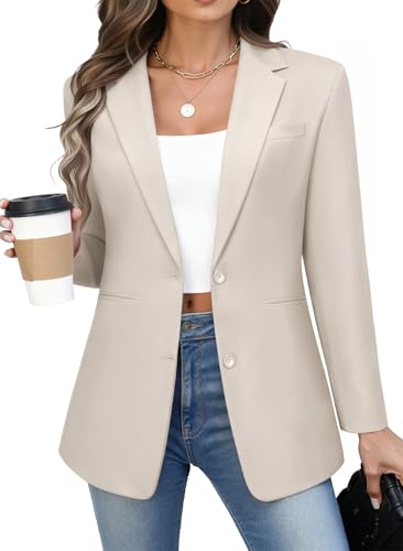 Women's Casual Business Blazer Notched Lapel One Button Open Front Long Sleeve Blazers Office Work Suit Jackets