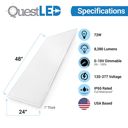 Quest Manufacturing Questled 2X4 Led Ceiling Light 4 Pack, 72W Flat Ultra-Slim Dimmable Edge Lit Led Panel Light (5000K Cool White) #TOP1
