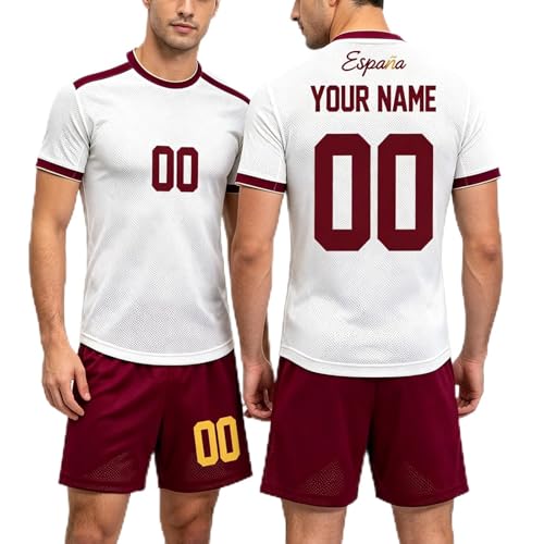 Genérico Seleccion Mundial 2026 Personalizable Kit Niños Segunda Equipacion Camiseta y Pantalon con Nombre y Dorsal, Color Blanco