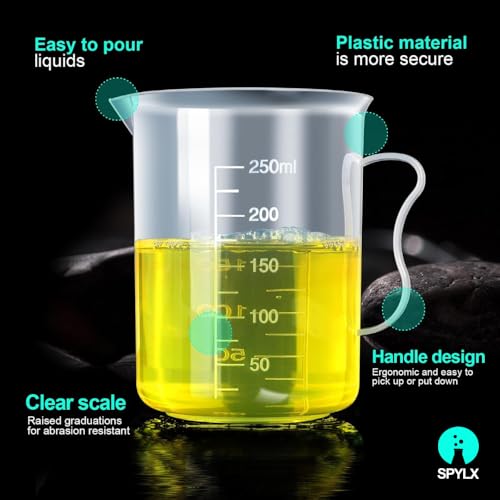 Image of Measuring Jugs, Plastic Food Grade Liquid Measuring Cups Molded Graduations - Chemical Resistant, Autoclavable - Handle for Convenient Lifting (10, 1000ml)