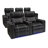 Seatcraft Dynasty - Home Theater Seating - Power Recline - Leather Gel - Base Lighting - Lighted Cup...