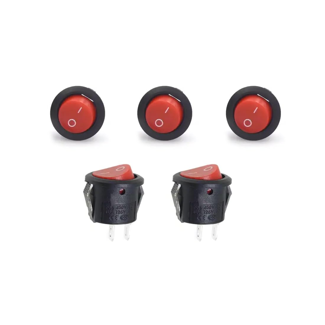 CentIoT - Round Rocker Switch - KCD1 Round bottom snap fit 250V 6A (SPST ON-OFF 2 Position, 2PIN, Red Button, Pack of 5)-image-14