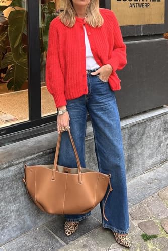 Womens Cardigan Sweater Long Sleeve Button Y2K Chunky Soft Knit Sweater Casual Open Front Outwear Knitwear Coat3