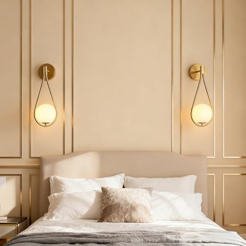 zhxinashu Lampade da Parete per Interni Oro, Applique Industrial, Applique a Sfera in Vetro da 5W, Lampade da Parete a Forma di Goccia D'acqua per il soggiorno, Corridoio(2 Luci,Oro)