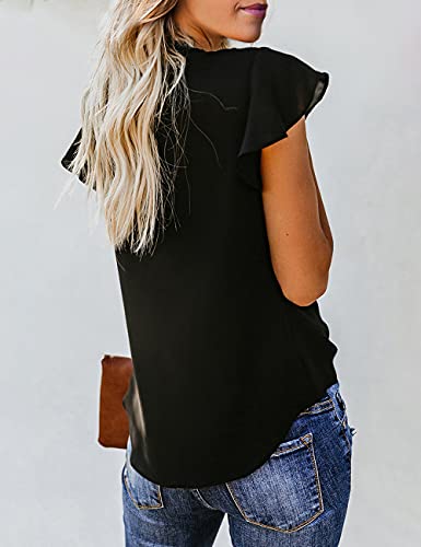 Roskiky-Damen-Bluse-Chiffon-Elegant-V-Ausschnitt-Bell-Sleeve-Fledermausaermel-Oberteile-Hemd-Loose-Tops-mit-3-4-Arm