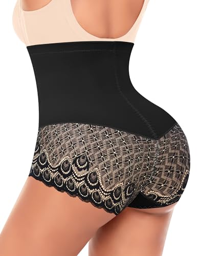 Image of Werena Women Shapewear Tummy Control Underwear High Waist Body Shaper Panties Lace Shaping Underwear Girdle Panty(A# Black-1, Large)