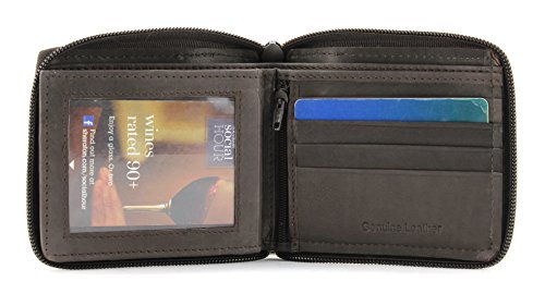 Bacci Bifold Wallet for Men - Top grain cowhide Leather Wallet with 1 ID window 4 card slots & 1 zip pocket, zip around wallet - Timeless design slim Billfold Men's Wallet (Brown)2