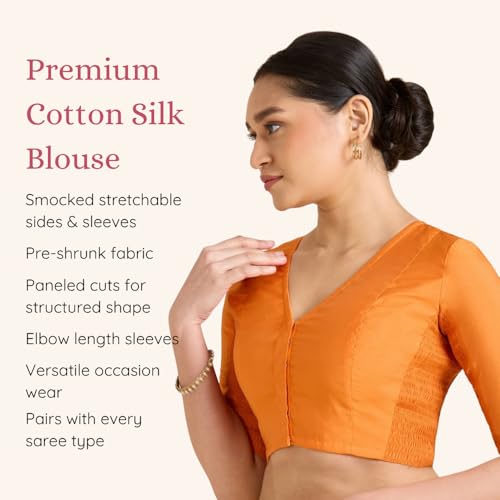 Image of Studio Shringaar Women's Cotton Stretchable (Smocked) Readymade Saree Blouse with Underarm Sweat Pads (Pack of 14 Pads)