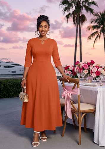Image of FANDEE Women's Maxi Dress Casual Boho Plain Long Dresses 3 /4 Sleeve with Pockets
