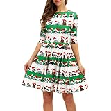 Vestido de Navidad para mujer, manga 3/4, acampanado, diseño de Papá Noel, reno, copo de nieve, árbol de jengibre, estampado novedoso, verde menta, S
