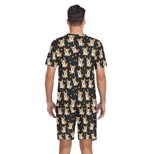 Laprad Men's Pajamas Set Short Sleeve Sleepwear Corgis Comfortable Loungewear3