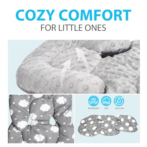 Image of Infant Carseat Insert 2-in-1 Reversible Cushion Carseat for Newborn, Breathable Minky Baby Car Seat Cushion for Carseats, Stroller, Swing, Bouncer (Grey)