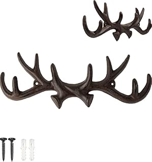 Comfify Vintage Cast Iron Deer Antlers Wall Hooks Antique Finish Metal Clothes Hanger Rack w/ Hooks | Includes Screws and Anchors | in Rust Brown