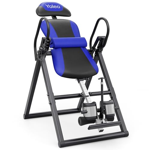 YOLEO Tavola di inversione Panca a inversione Pieghevole con Cintura di Sicurezza per la Terapia del Dolore alla Schiena e al Collo Max.300 lbs (Blu)