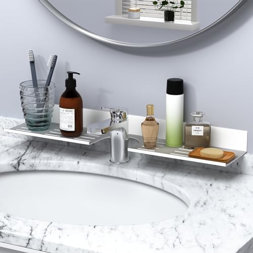 Womamny Bathroom Shelves Wall Mounted, Thick Bathroom Shelf No Drilling, 60 cm Floating Shelves, Rustproof Space Aluminium Shower Shelves for Living Room Bathroom Kitchen Study