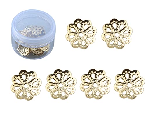 MAHAVIMOKSA 1 Box 100pcs 14K Real Gold Plated Filigree Flower Cup Shape Bead Caps End Caps for DIY Jewelry Making Necklaces Bracelet Earrings Art Craft (6mm 8-Petal Flower)