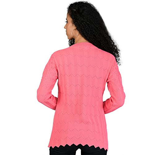 Image of LADYWILLINGTON Women Woollen Round Neck Sweater Heavy Front Long Kadai Cardigan Winter Wear Pure Wool Cardigan for Women Free Size Cotty Warm Cardigans with Side Pockets