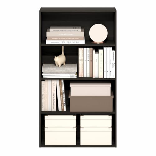 Image of Furinno Jaya Book Shelf, 4-Tier Book Shelf, Bookcase with Open Shelving, Standing Bookshelf, 9.5 x 23.6 x 41.9, for Organization and Storage, for Home Office, Living Room, Espresso
