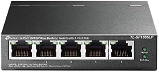 TP-Link PoE Switch 5-Port 100 Mbps, 4 PoE ports up to 15.4 W for each PoE port and 41 W for all PoE ports, Metal Casing, Plug and Play, Ideal for IP Surveillance and Access Point(TL-SF1005LP)