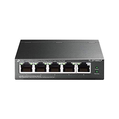 TP-Link TL-SF1005LP 5 Port 10/100Mbps PoE Switch, 4 PoE Ports, Transmission Distance Up to 250m, Desktop Network Switch, Plug & Play, Sturdy Metal Cas