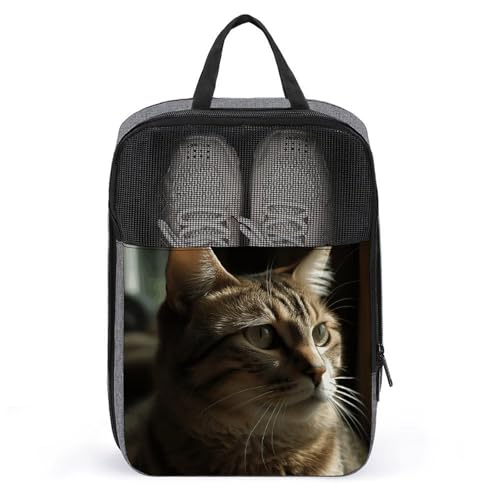 Sac de rangement pour serviette de bain gris suspendu avec imprimé chat
