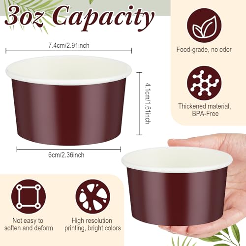 Image of Maxdot 60pcs 3oz Dessert Cups, Disposable Ice Cream Cups, Paper Frozen Yogurt Bowls, for Hot and Cold Foods, Suitable for Gelato or Mousse(Ankara Red)