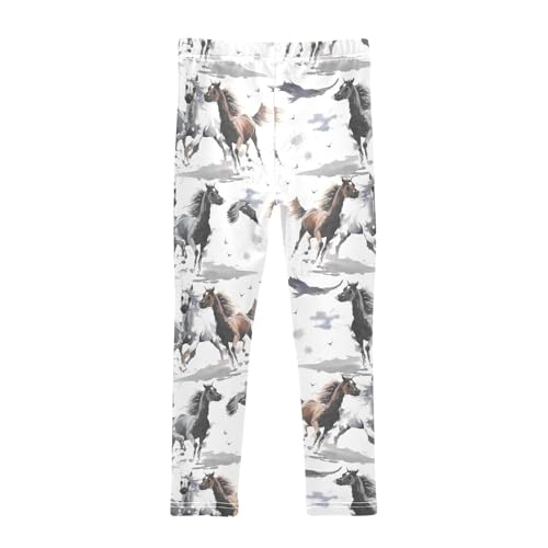 Leggings for Girls Size 9-10 Running Horse Soft Comfy Girls' Footless Leggings Watercolor Kids Teens Printed Yoga Pants for Dance Sports Workout2