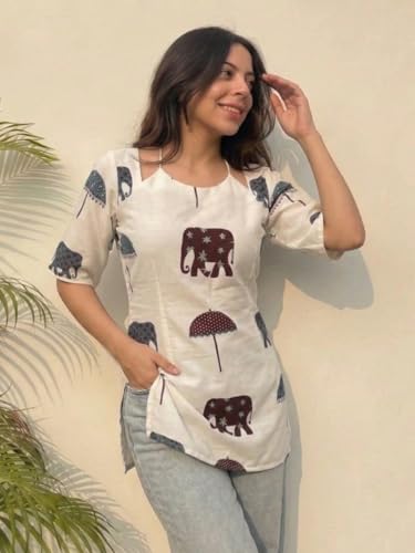 Image of ANNI Designer Cotton Short Kurti for Women | Stylish Kurti | Short Kurti Top | Casual Kurta for Women | Comfortable Cotton Kurtis for Womens
