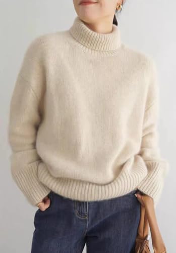 Image of Turtleneck Sweaters for Women Long Sleeve Knit Jumpers Fall Winter Chunky Soft Warm Trendy Pullover Basic Top