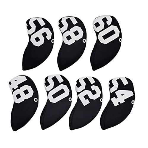 DeeRace 7ピースアンチスクラッチゴルフクラブヘッドカバー、60°、48°、50°、52°、54°、56°、58°の角度のアイアンヘッドカバー、スポーツアクセサリー、旅行用 - 黒