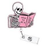 Funny Skeleton Office Badge Buddy, How to BE A Nurse Work Badge Holder with Retractable Clip, Cute Pink...