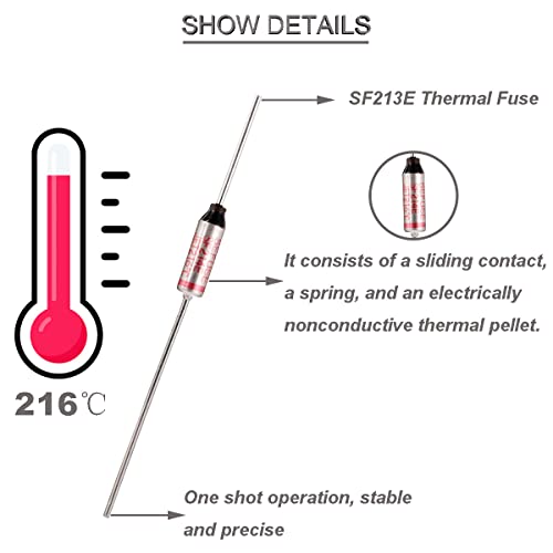 Youmile 10 pcs SF214E SEFUSE 216 Degree Celsius Metal Thermal Cutoffs Thermal Fuse 10A 250V with GT-1 Crimp terminal Silicone fiberglass sleeving for Household Electrical appliances - Image 2