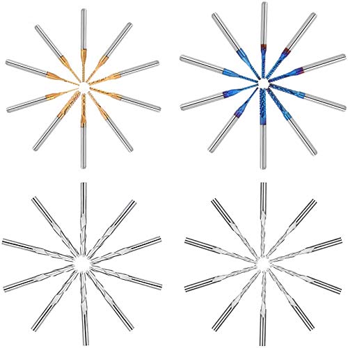 mcwdoit Eindmolen Set met schacht Spiraalvormige Eindmolen, CNC Router Bits met Nano Blue Jas, Titanium Coated, Bal Neus en Platte Neus 40 Stuks